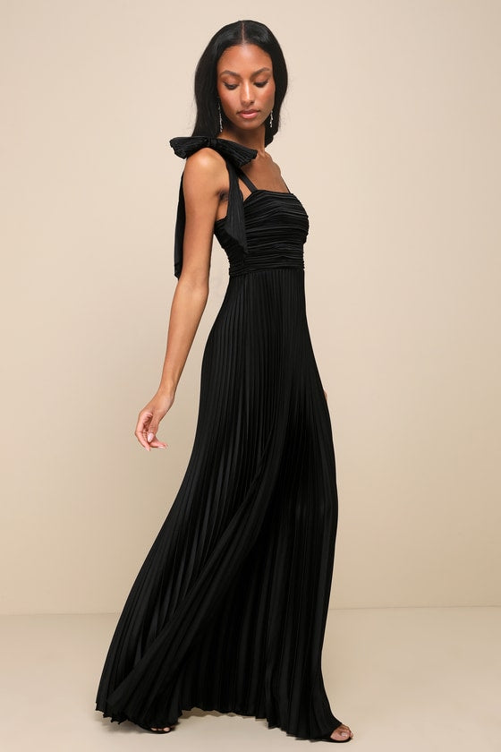 Gorgeous Purpose Pink Satin Pleated Sleeveless Bow Maxi Dress