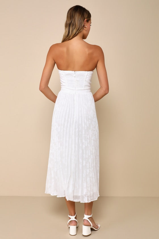 Perfectly Stunning Navy Jacquard Strapless Midi Dress