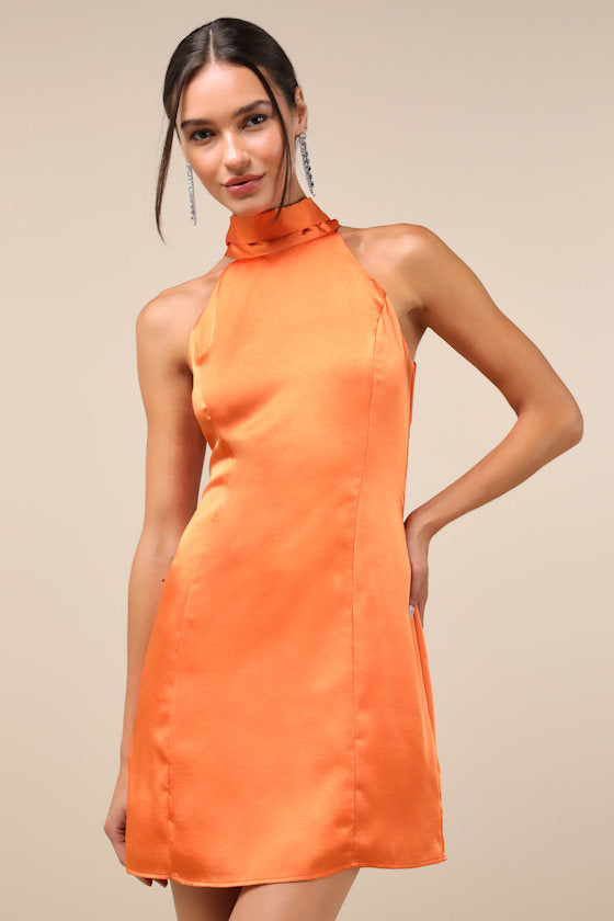 Infinite Admiration Royal Blue Satin Halter Mini Dress