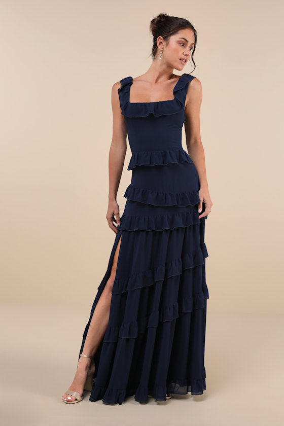 Compelling Romantic Rusty Rose Ruffled Tiered Maxi Dress