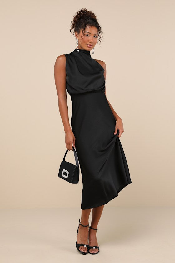 Distinctive Charm Red Orange Satin Asymmetrical Midi Dress