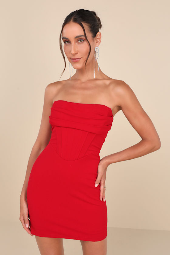 Dramatic Intent Light Yellow Strapless Corset Bodycon Mini Dress