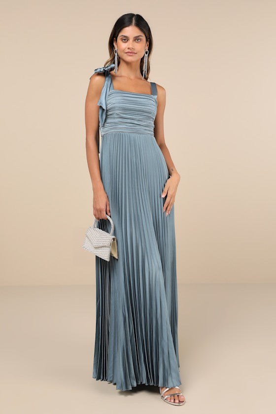 Gorgeous Purpose Navy Floral Pleated Sleeveless Bow Maxi Dress