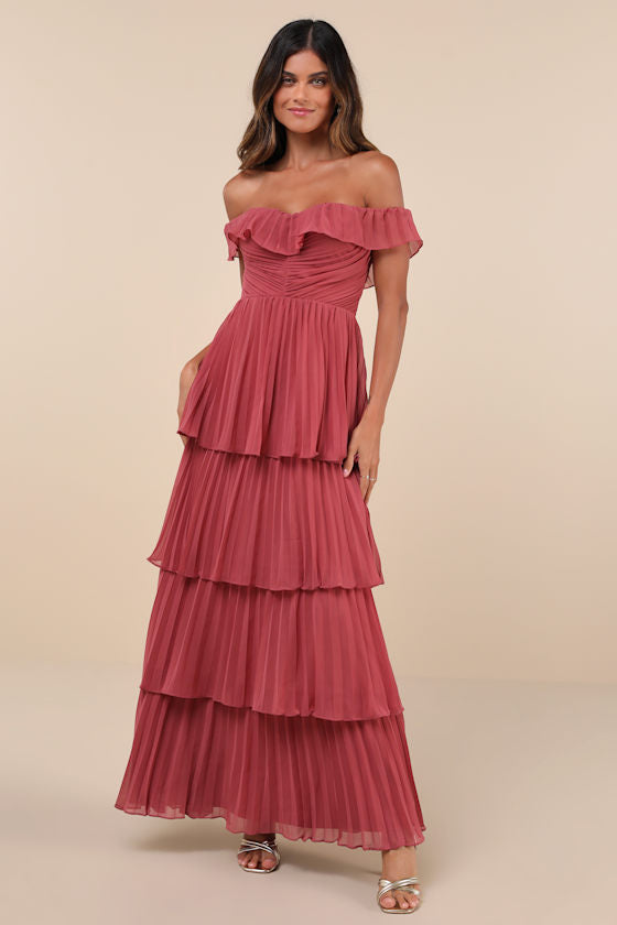 Always Remarkable Black Pleated Off-the-Shoulder Maxi Dress