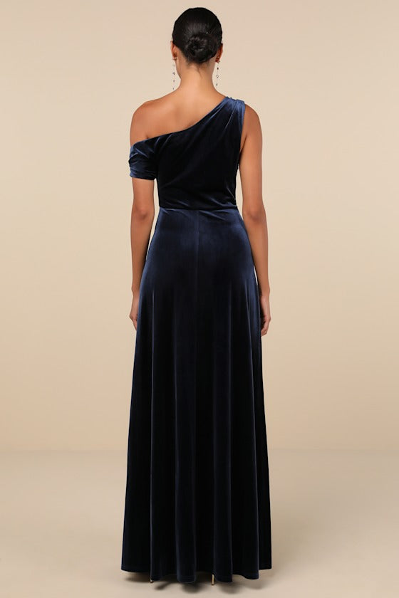 Coveted Confidence Rust Orange Velvet Asymmetrical Maxi Dress