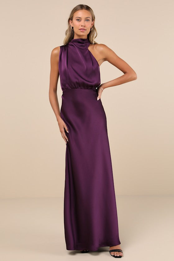 Distinctive Charm Olive Green Satin Asymmetrical Maxi Dress