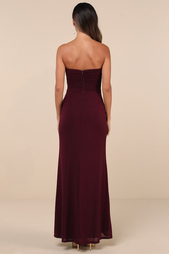 Epitome of Allure Black Mesh Strapless Ruched Maxi Dress