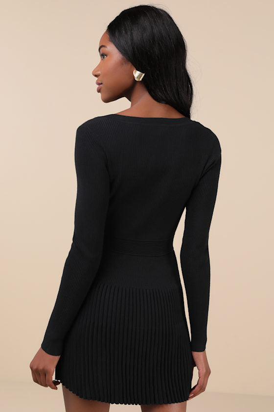 Chicest Crush Ivory Ribbed Long Sleeve Mini Sweater Dress