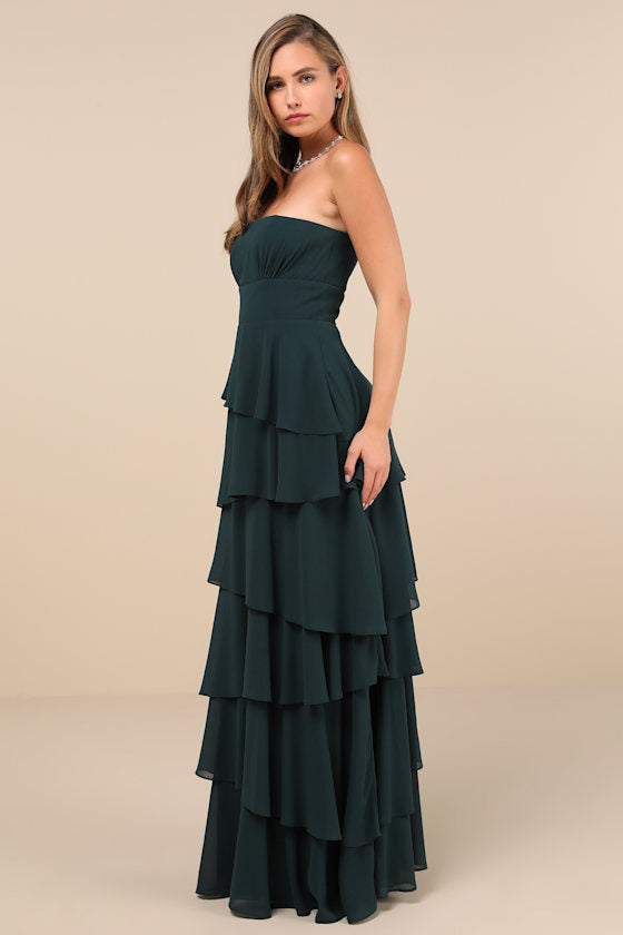 Gorgeous Essence Black Strapless Tiered Maxi Dress