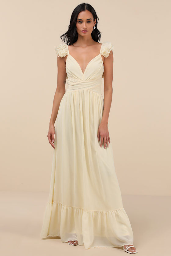 Soiree Celebration Navy Blue Ruffled Lace-Up Maxi Dress