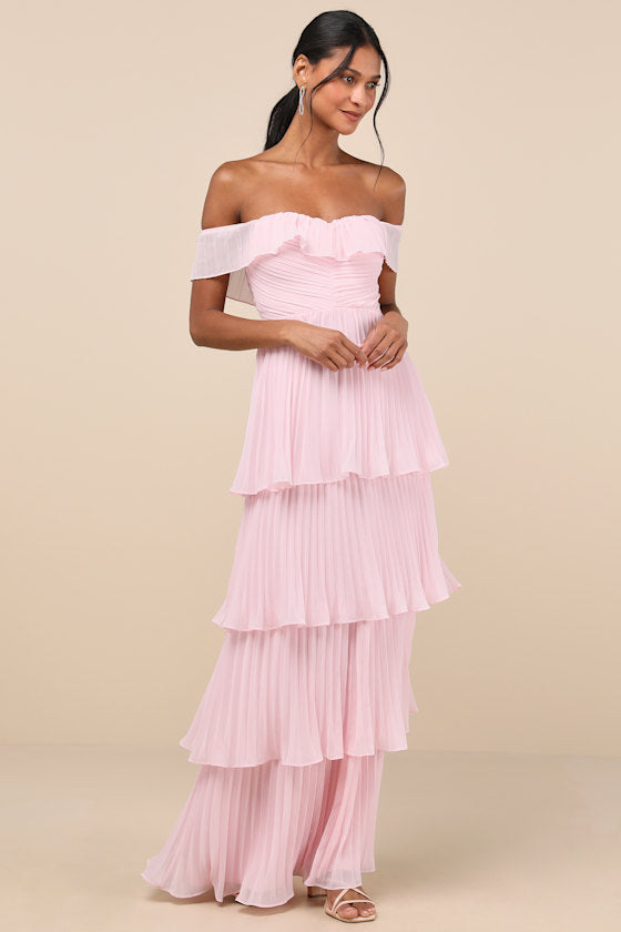 Always Remarkable White Pleated Off-the-Shoulder Maxi Dress