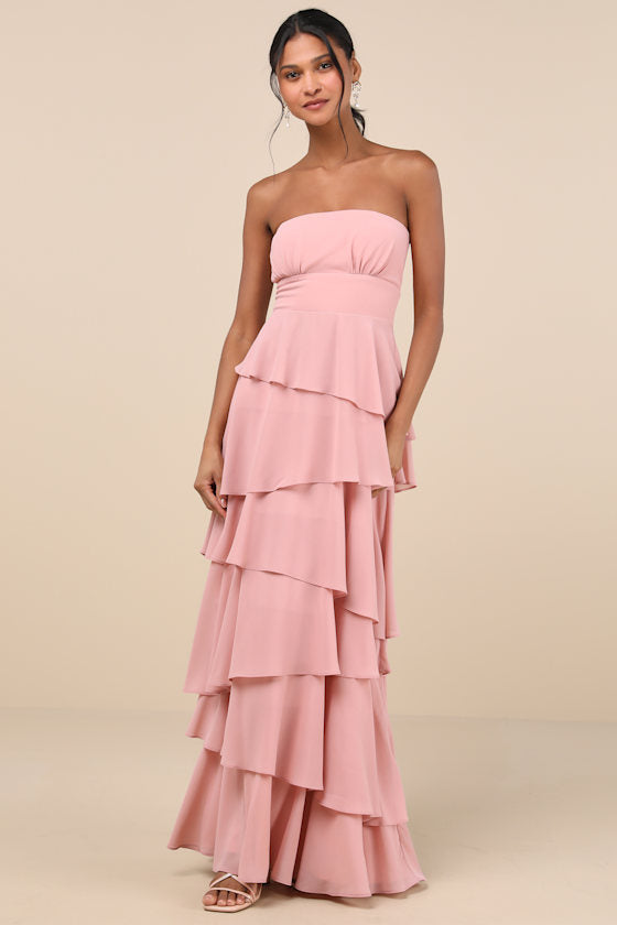 Gorgeous Essence Black Strapless Tiered Maxi Dress