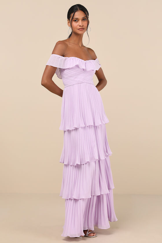 Always Remarkable Rusty Rose Pleated Off-the-Shoulder Maxi Dress