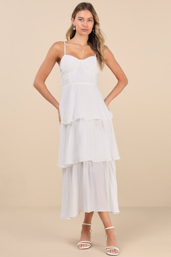 Cascading Crush Lavender Tiered Bustier Midi Dress