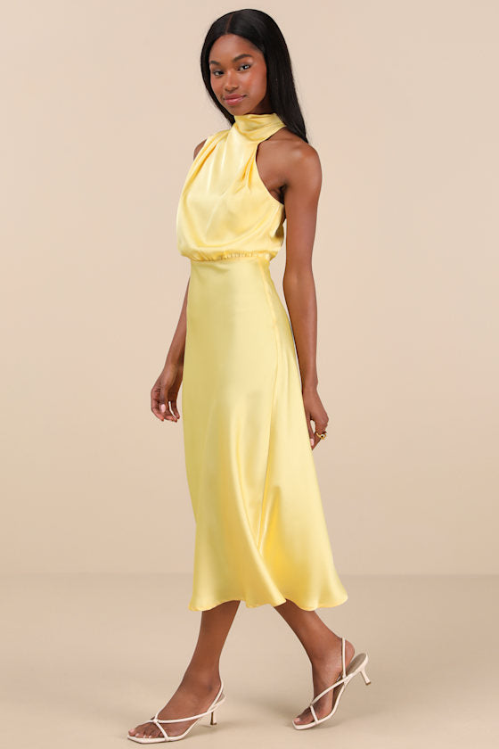 Distinctive Charm Red Orange Satin Asymmetrical Midi Dress