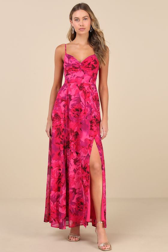 Beautiful Soul Burgundy Floral Print Twist-Front Maxi Dress