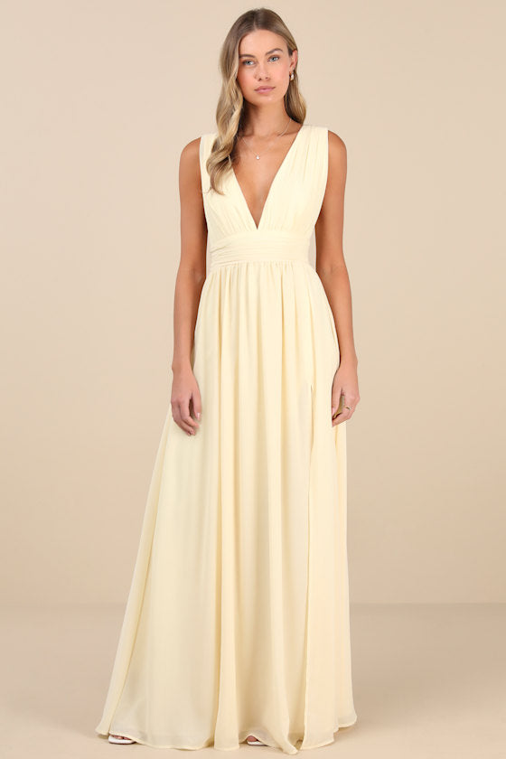Heavenly Hues Pale Yellow Maxi Dress #Color_Pale Yellow