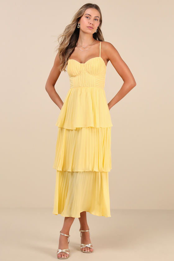 Cascading Crush Lavender Tiered Bustier Midi Dress