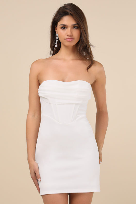 Dramatic Intent Light Yellow Strapless Corset Bodycon Mini Dress