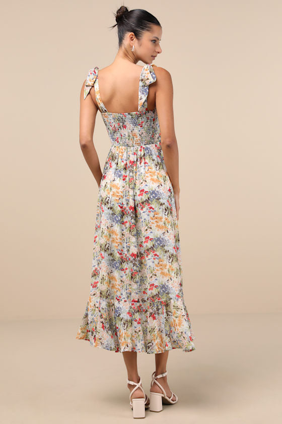 Summer Invite Black Tie-Strap Tiered Midi Dress