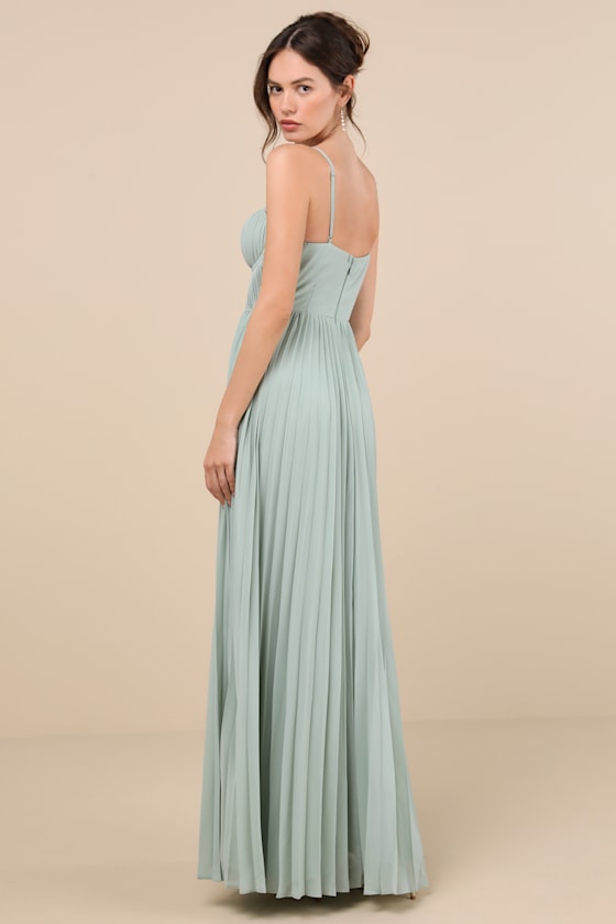 Admirable Elegance Light Blue Pleated Bustier Maxi Dress