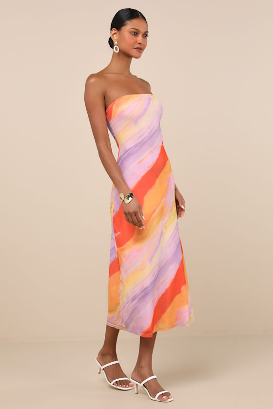 Jaylah Mint Multi Mesh Strapless Midi Dress
