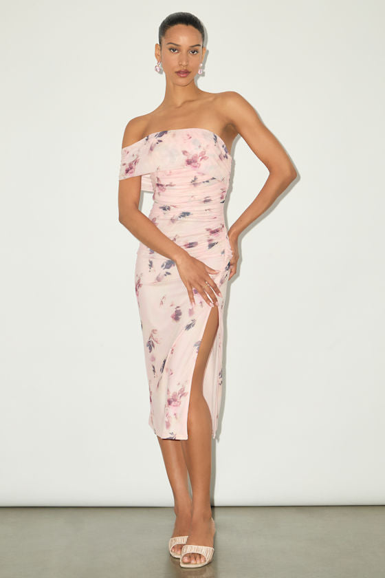 Jayleen White Mesh One-Shoulder Midi Dress