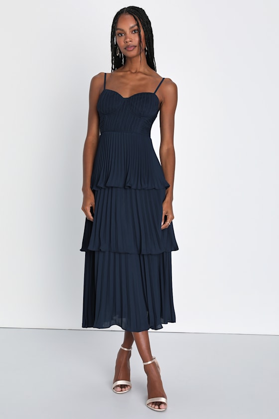 Cascading Crush Lavender Tiered Bustier Midi Dress