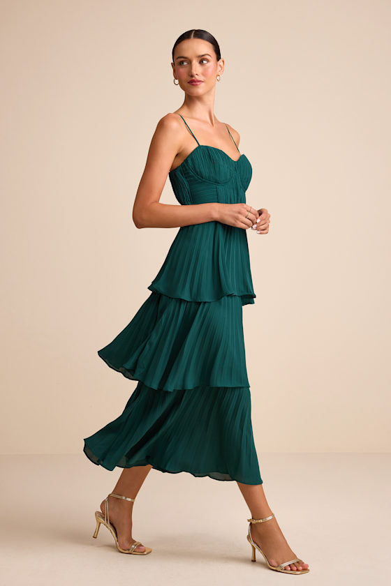 Cascading Crush Lavender Tiered Bustier Midi Dress
