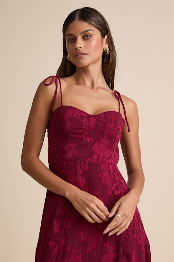 Loveliest Looks Dusty Blue Floral Jacquard Tie-Strap Midi Dress