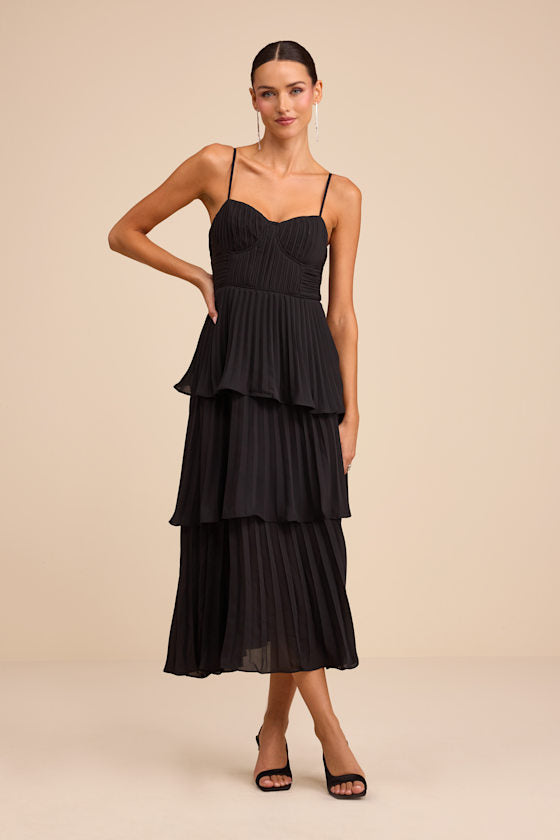 Cascading Crush Lavender Tiered Bustier Midi Dress