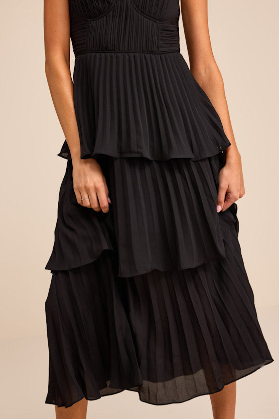 Cascading Crush Hot Pink Tiered Midi Dress