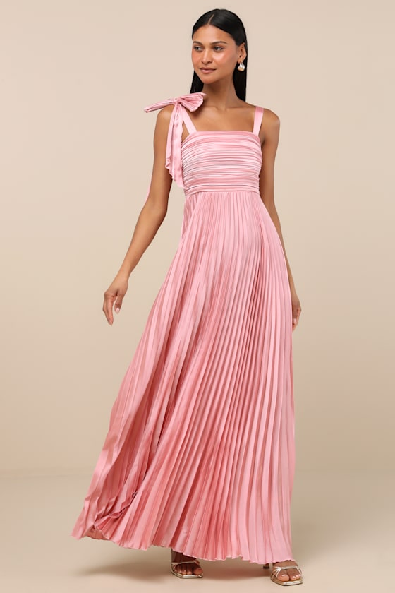 Gorgeous Purpose Navy Floral Pleated Sleeveless Bow Maxi Dress