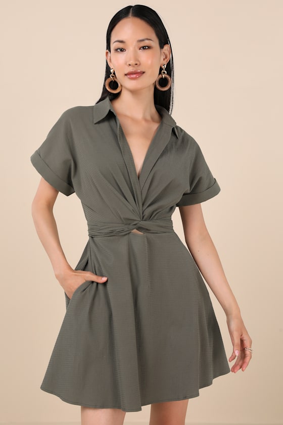 Breeze By Green Striped Tie-Back Mini Dress With Pockets