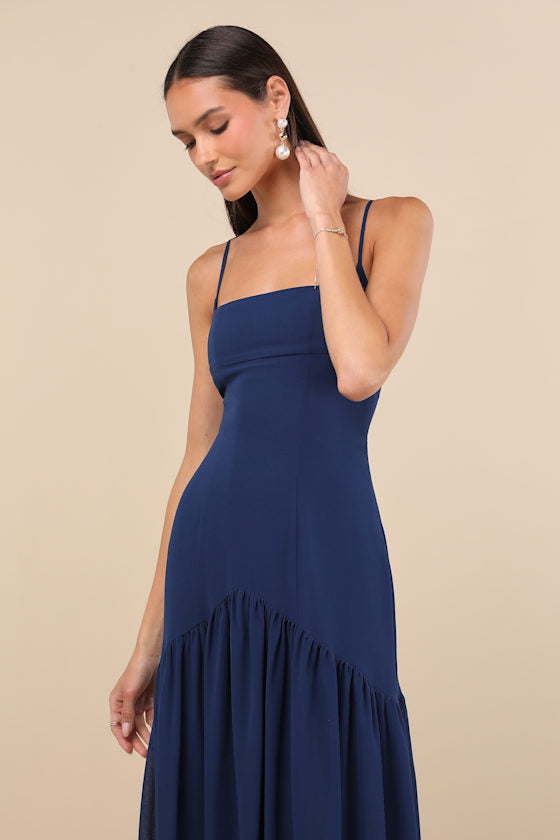 Auria Light Blue Chiffon Drop Waist Maxi Dress