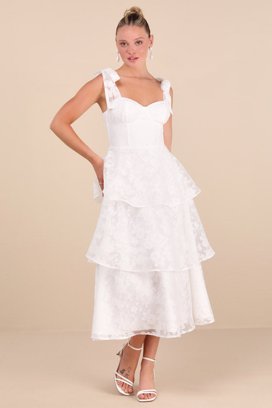 Glamorous Sweetie Black Burnout Tie-Strap Bustier Midi Dress