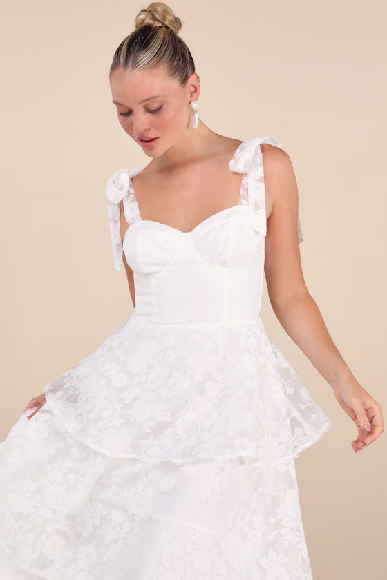 Glamorous Sweetie Black Burnout Tie-Strap Bustier Midi Dress