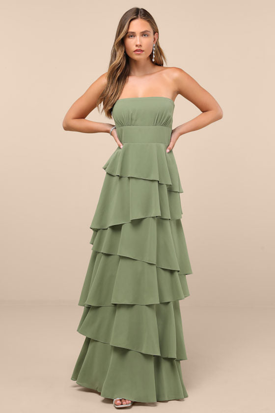 Gorgeous Essence Black Strapless Tiered Maxi Dress