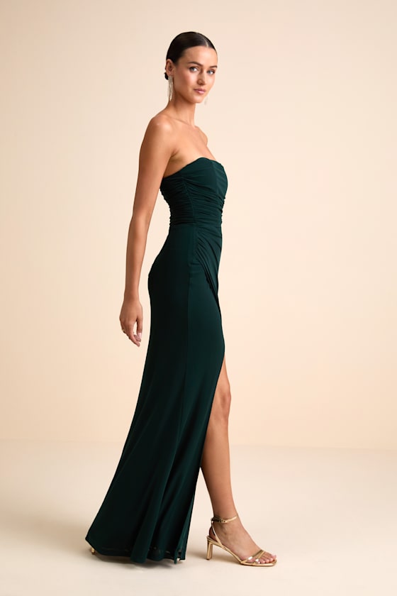 Epitome of Allure Bright Blue Mesh Strapless Ruched Maxi Dress