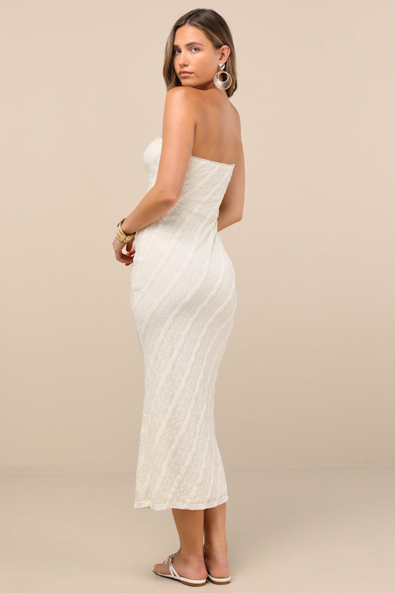 Matilde Ivory Textured Knit Bodycon Midi Dress