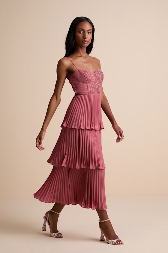 Cascading Crush Light Blue Tiered Bustier Midi Dress
