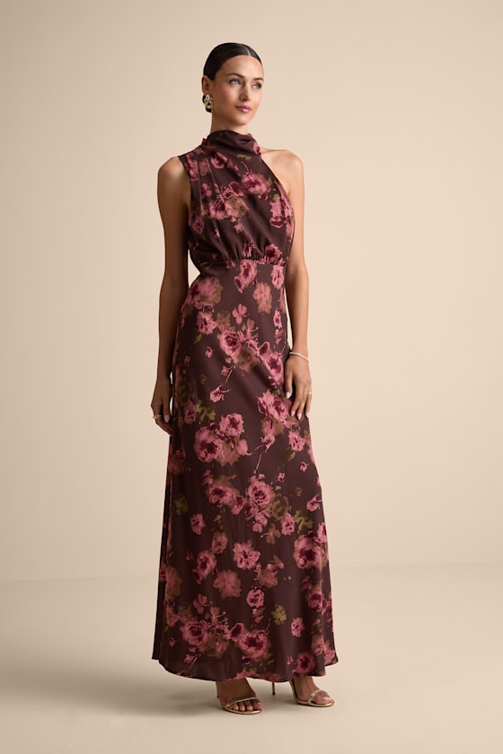 Distinctive Charm Olive Green Satin Asymmetrical Maxi Dress