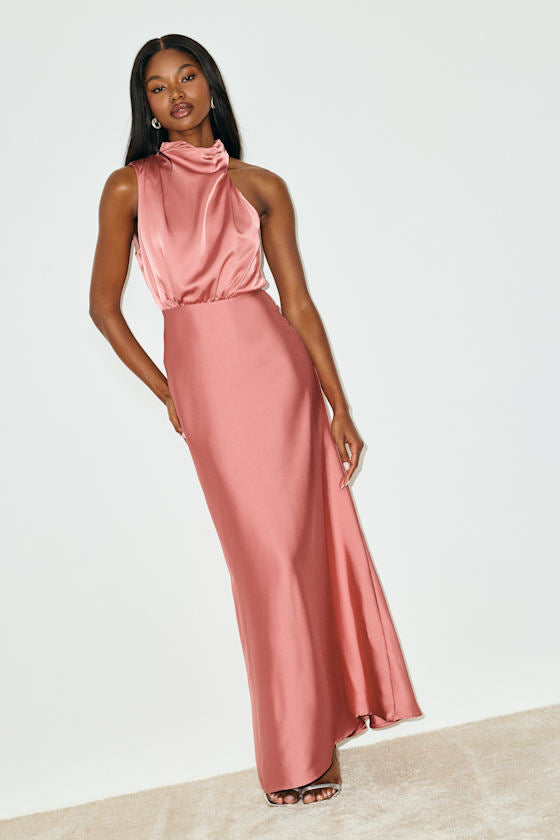 Distinctive Charm Olive Green Satin Asymmetrical Maxi Dress