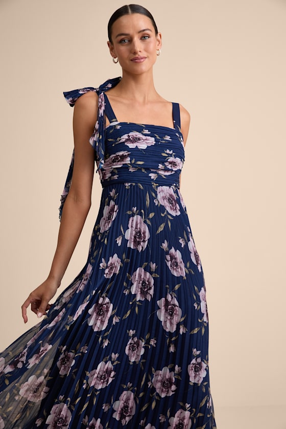 Gorgeous Purpose Slate Satin Pleated Sleeveless Bow Maxi Dress