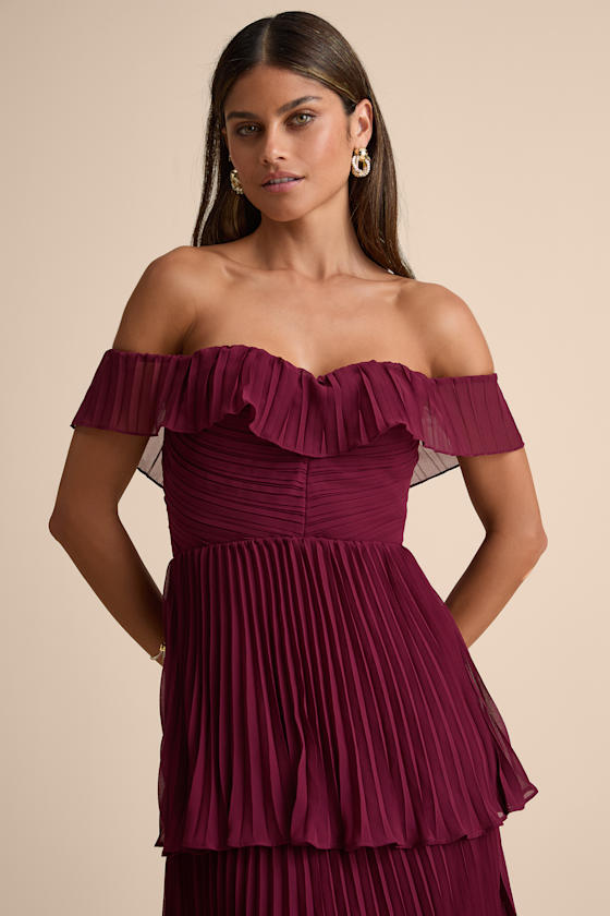 Always Remarkable Pink Pleated Off-the-Shoulder Maxi Dress