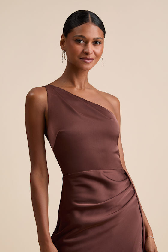 Signature Elegance Navy Satin One-Shoulder Maxi Dress
