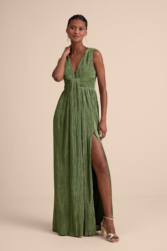 Melitta Lime Green Plisse Sash Maxi Dress
