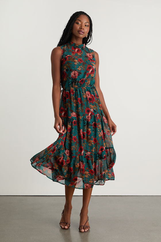 In My Dreams Mauve Floral Print Midi Dress