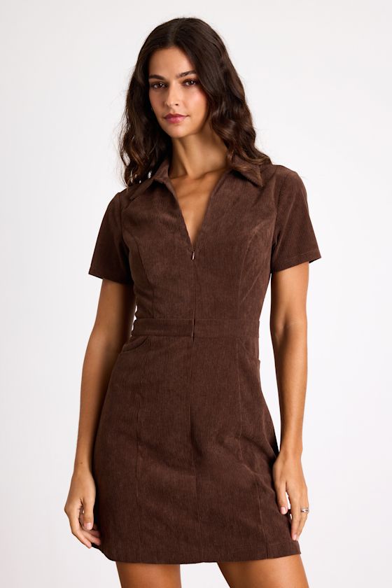 Go-Getter Girl Olive Green Corduroy Mini Dress With Pockets