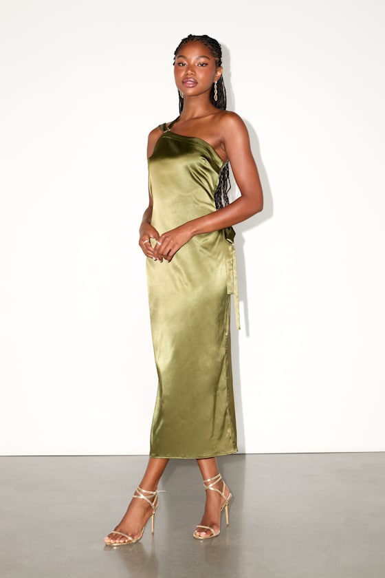 Yvonne Rust Orange Satin One-Shoulder Midi Dress